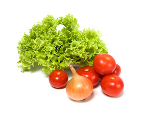 Image showing Lettuce salad and vegetables isolated on white background 