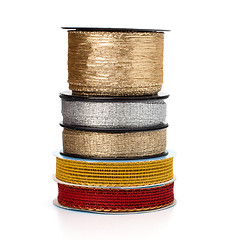 Image showing Festive ribbons stack isolated on white background   