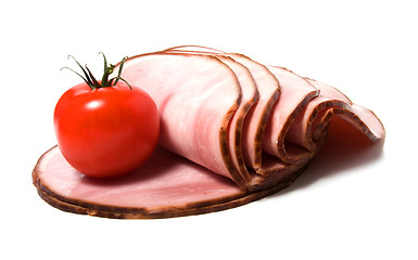 Image showing sliced smoked meat isolated on white background