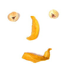 Image showing human face imitation with dried fruits isolated on white backgro