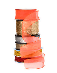 Image showing Festive ribbons stack isolated on white background   