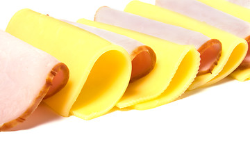 Image showing meat and cheese slices isolated on white 