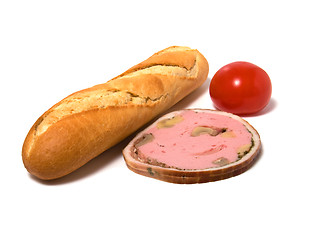 Image showing bread and  meat  slices isolated on white 
