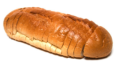 Image showing sliced baguette isolated on white  