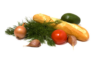 Image showing vegetable and bread isolated on white 