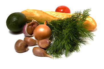 Image showing vegetable and bread isolated on white 