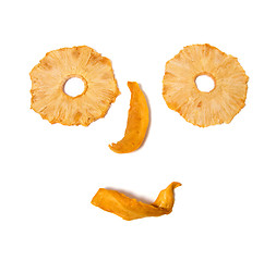 Image showing human face imitation with dried fruits isolated on white backgro