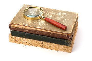 Image showing tattered book stack isolated on white background