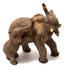 Image showing Ceramics elephant with elephant calf isolated on white backgroun