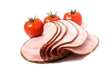 Image showing sliced smoked meat isolated on white background