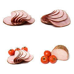 Image showing sliced smoked ham isolated on white background 

