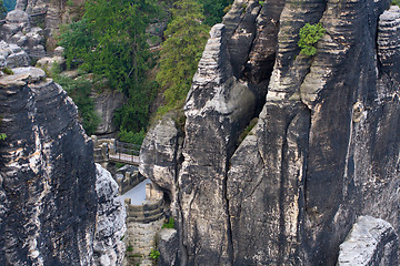 Image showing German National Park Sachsische Schweiz. Bastei bridge elements.