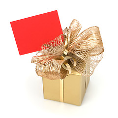 Image showing Luxurious gift with note isolated on white background 