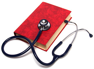 Image showing stethoscope on red book isolated on white background