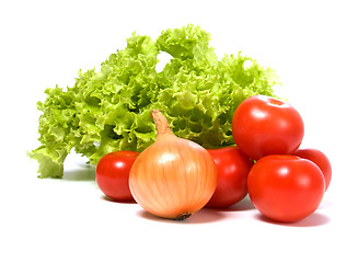 Image showing Lettuce salad and vegetables isolated on white background 