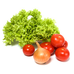 Image showing Lettuce salad and vegetables isolated on white background 