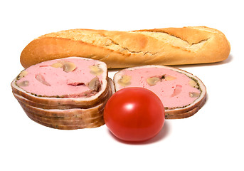 Image showing bread and  meat  slices isolated on white 