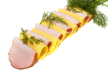 Image showing meat and cheese slices isolated on white 