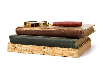 Image showing tattered book stack isolated on white background