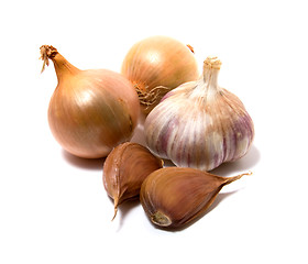 Image showing Garlic and onion isolated on white