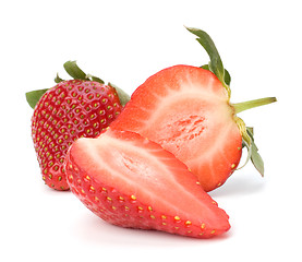 Image showing Halved strawberries isolated on white background