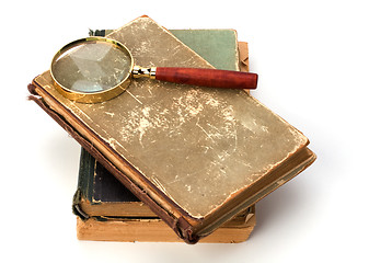 Image showing tattered book stack isolated on white background