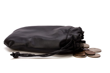 Image showing Money in leather  bag isolated on white  background 