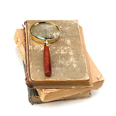 Image showing tattered book stack isolated on white background