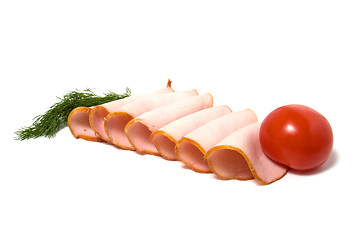 Image showing tomato and  meat  slices isolated on white 