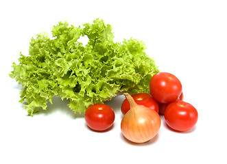 Image showing Lettuce salad and vegetables isolated on white background 