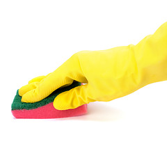 Image showing Hand in yellow glove with sponge