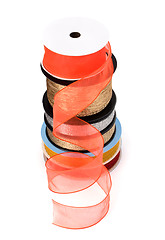 Image showing Festive ribbons stack isolated on white background   