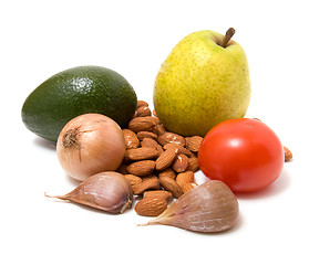 Image showing vegetable, nuts and fruit  isolated on white