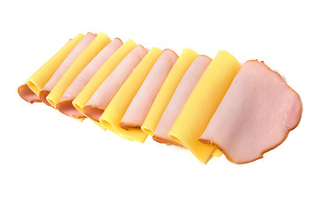 Image showing meat and cheese slices isolated on the white background