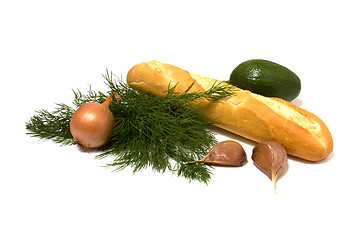 Image showing vegetable and bread isolated on white 