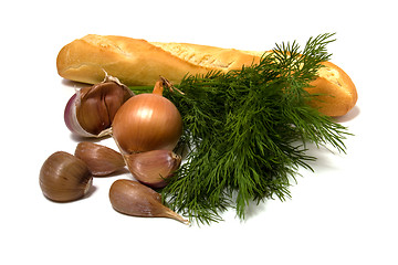 Image showing vegetable and bread isolated on white 