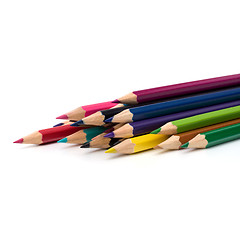 Image showing 
Colour pencils isolated on white  background close up
