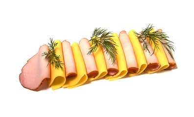 Image showing meat and cheese slices isolated on white 