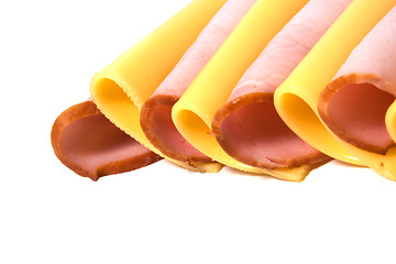 Image showing meat and cheese slices isolated on white 