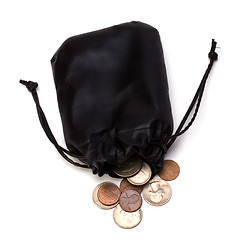 Image showing Money in leather  bag isolated on white  background 