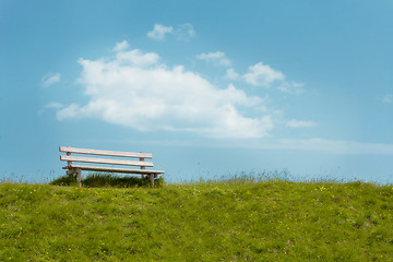 Image showing 
Bench on sky background. Tranquil scene.
