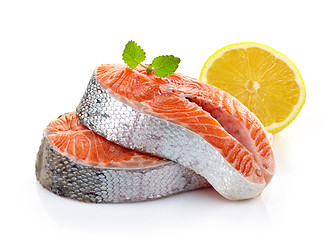 Image showing fresh raw salmon steak slices