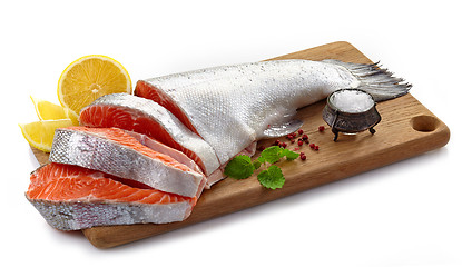 Image showing fresh raw salmon steak slices