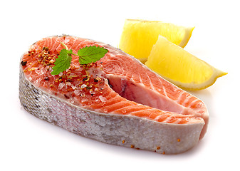 Image showing fresh raw salmon steak slices