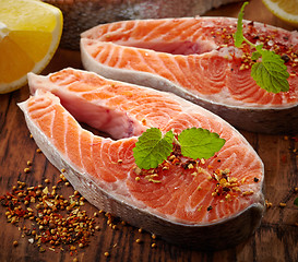 Image showing fresh raw salmon steak slices