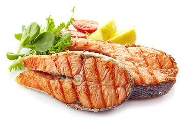 Image showing fresh grilled salmon steak slices