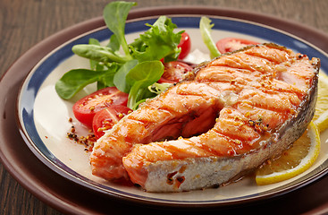 Image showing fresh grilled salmon steak slice
