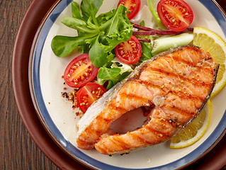 Image showing fresh grilled salmon steak slice