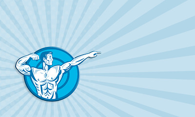 Image showing Bodybuilder Flexing Muscles Pointing Side Retro