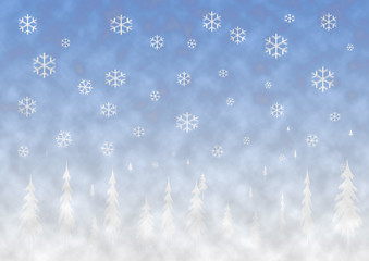 Image showing Winter background with snowflakes and trees